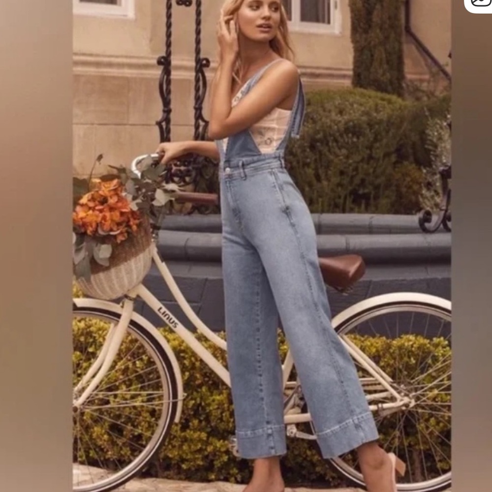 Free People Light Wash Denim Overalls